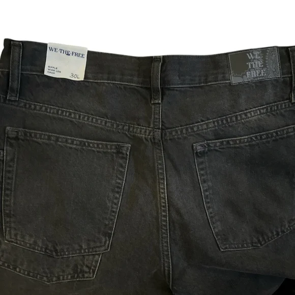 FREE PEOPLE WE THE FREE WOMENS RIPPLE WIDE LEG CROP DENIM 30 - Picture 16 of 16